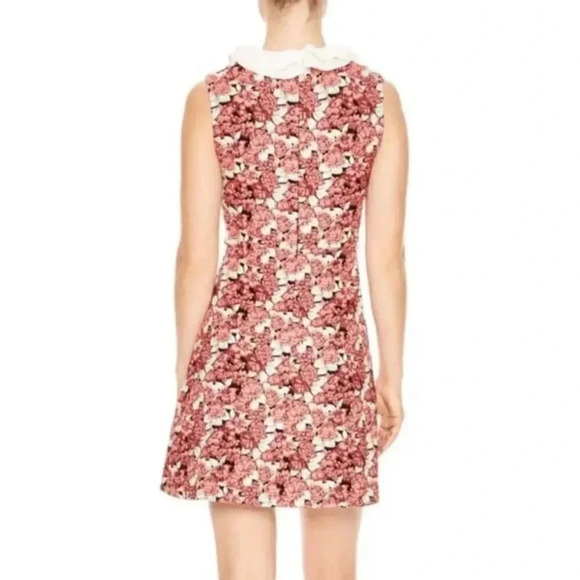 Sandro Edwige Mini Dress Womens Size 2 Rose White Floral Print Ruffled Collar - Picture 3 of 16